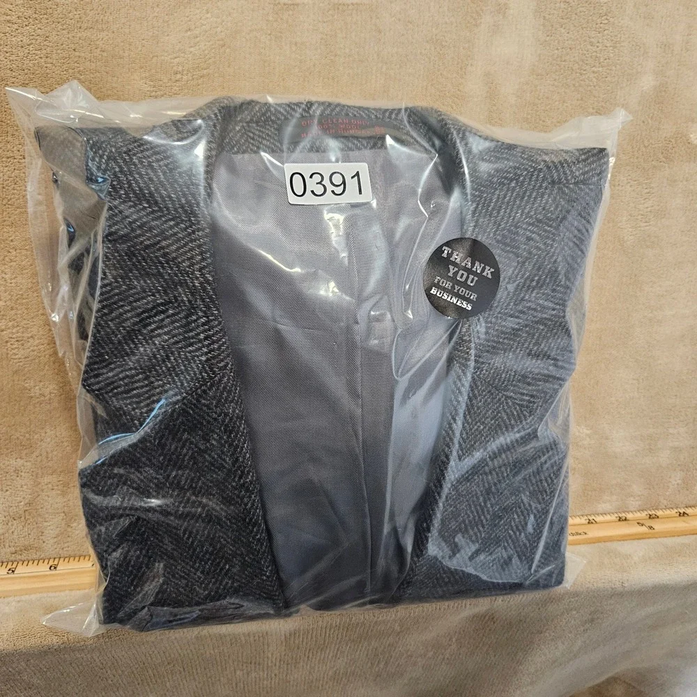 English Manor Mens 48L Herringbone Tweed 100% Wool Sport Coat Blazer Gray Black